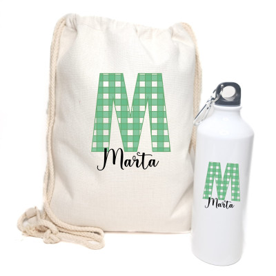 Pack Mochila de lino + Botella con Inicial